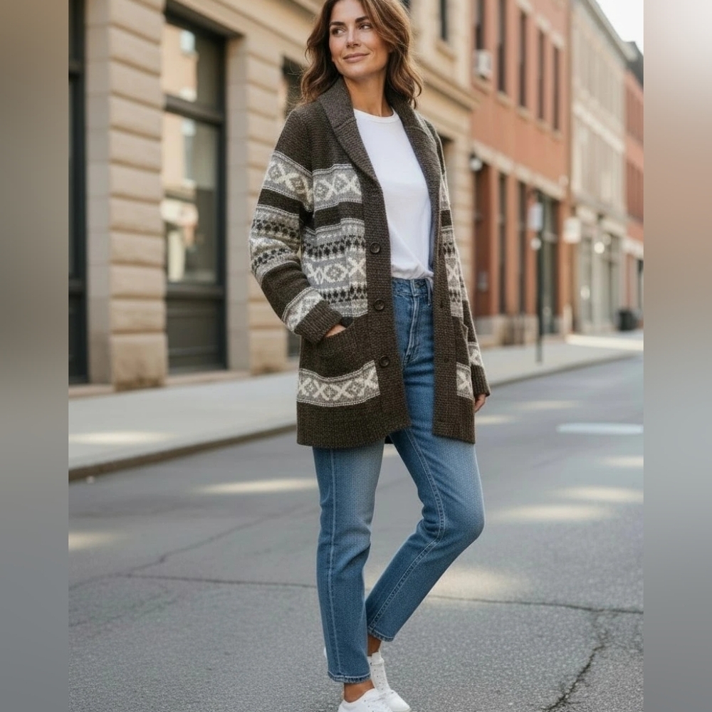 Sansara Womans Heavy Knit Button Front Sweater With Pockets Med